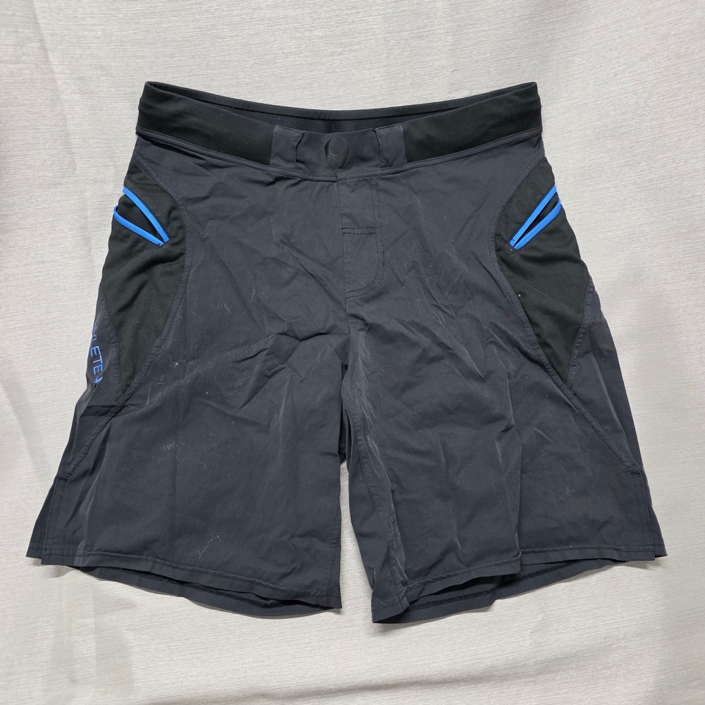 Hylete‎ Mens Training Shorts Black Blue Zipper Pockets Athletic Gym Workout 9in